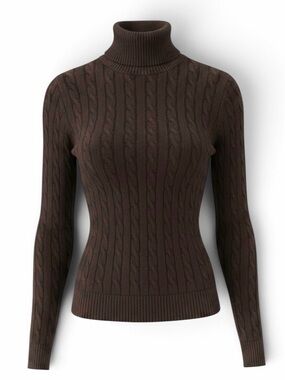 GAP Dark Brown Long Sleeve Cable Knit Cotton Blend Turtleneck Sweater Size Small